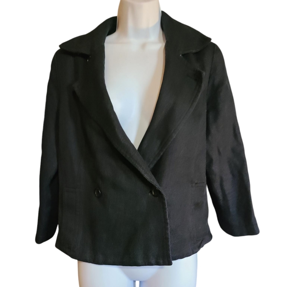 CALVIN KLEIN black linen blend blazer M
